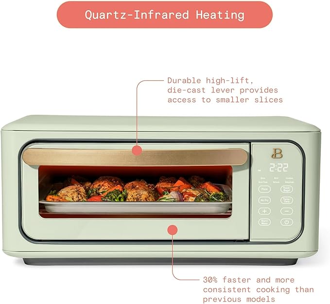 Beautiful Infrared Air Fryer Toaster Oven Kit – Special Edition Multi‑Function Countertop Oven with 10 Presets, Fast Heating & Accessories by Drew Barrymore (Green)
