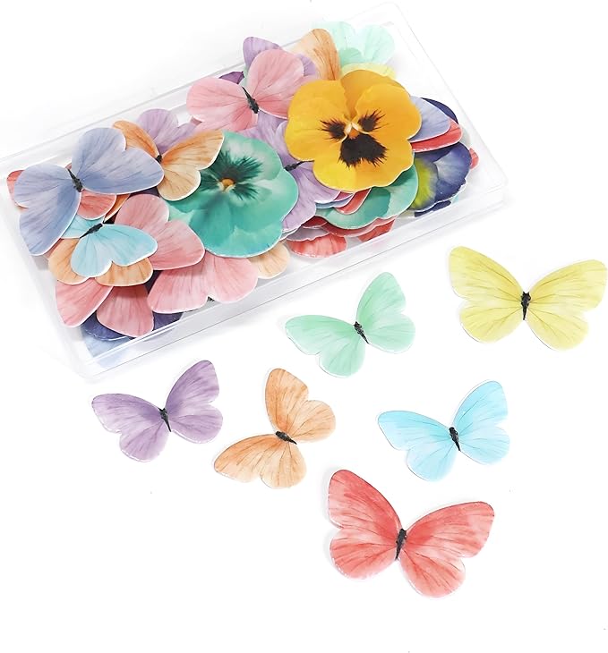 Pansy Butterfly Cake Decoration Edible Wafer cupcake Top decoration Wedding birthday party dessert decoration mix sizes and colors(Set 3【Mix 104pcs】)