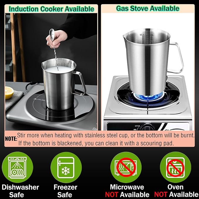 Stainless Steel Pitcher with Lid, 70 oz Large Metal Measuring Cup with Handle, 8 Cup Milk Frothing Jug 2 Liter Water Pitcher for Coffee Latte Art Cappuccino Espresso Machine Accessories