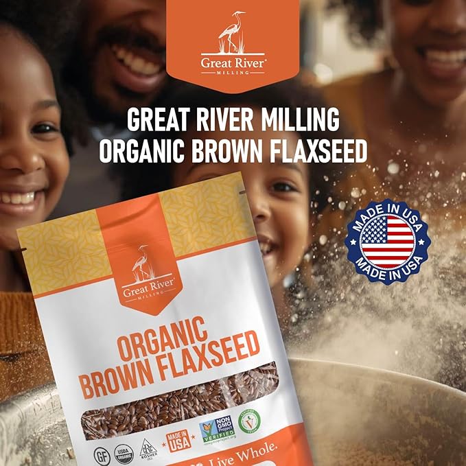 Great River Milling Organic Whole Grain Brown Flaxseed | High-Fiber, Omega-3 Rich Superfood | Gluten Free, Non-GMO, Kosher, USDA Organic | Ideal for Baking, Smoothies & Home Milling | 5 Lb