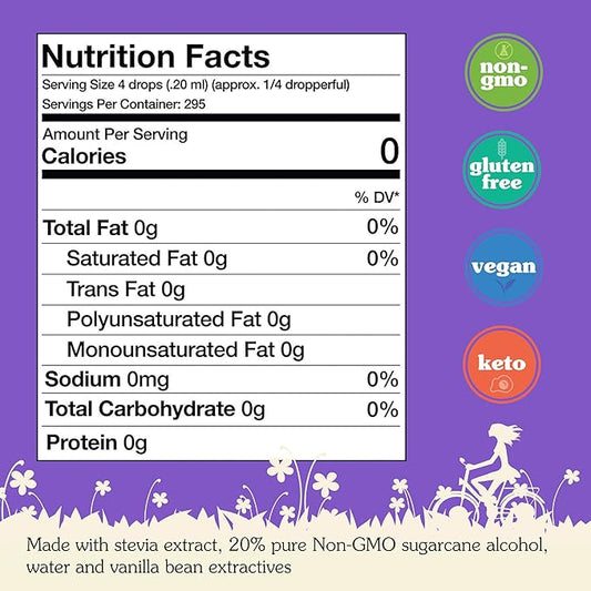 NuNaturals Liquid Stevia, Sugar-Free Sweetener, Plant-Based Sugar Substitute, Zero Calorie, Vanilla Flavor, 2 oz