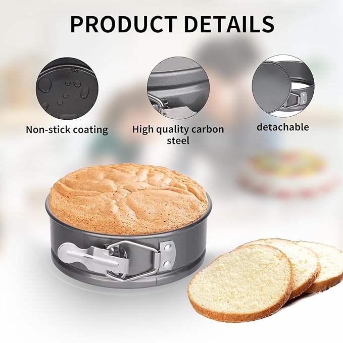 Dualshine 8 Pcs 4 Inch Springform Pan Mini Cheesecake Pan with Removable Base Nonstick Round Cake Pans for Baking with 100 Pcs Parchment Paper Liners for Pizzas，Quiches
