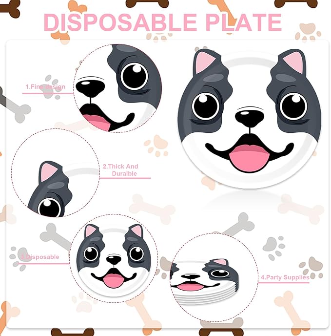 40pcs Dog birthday Party Decoration,include 20pcs 7inch dessert plate, 20 Napkin,Used for Dog birthday Party Supplies (multicolor 2)