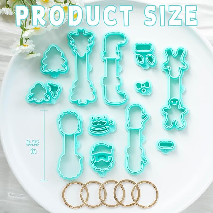 Christmas Keychain Polymer Clay Cutters, 12 Shapes Winter Polymer Clay Keychain Cutters (A)