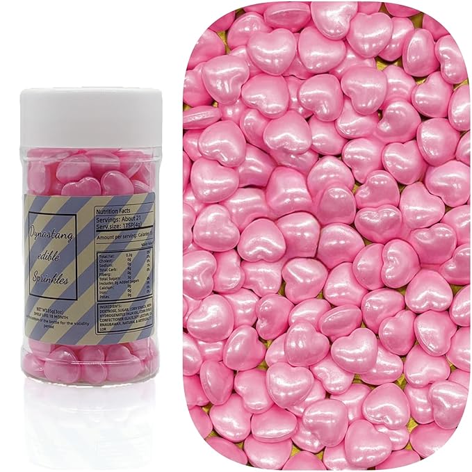 Dynastang Pink Heart Sprinkles Edible Heart Cake Decorating Heart Cake Decorations Cupcake Toppers Cookie Decorating Perfect for Cakes, Cupcakes, Desserts Toppings 3OZ