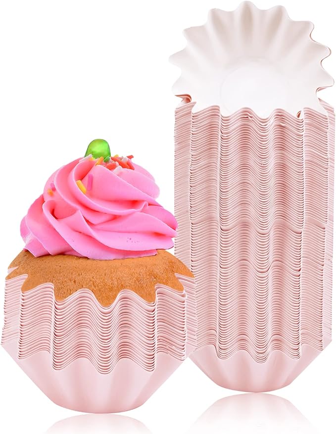100 PCS Brioche Paper Cup Baking Cups Cupcake Liner Greaseproof Coated Paper Standard Muffin Wrappers for Wedding Holiday Baby Shower or Birthday Party (Pink)