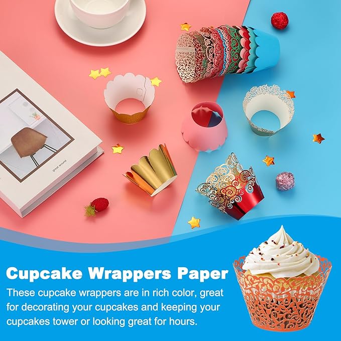 PATIKIL Cupcake Wrappers Paper, 50 Pack Baking Cups Standard Vine Decoration for Anniversary Birthday Weddings and Parties, Orange Red