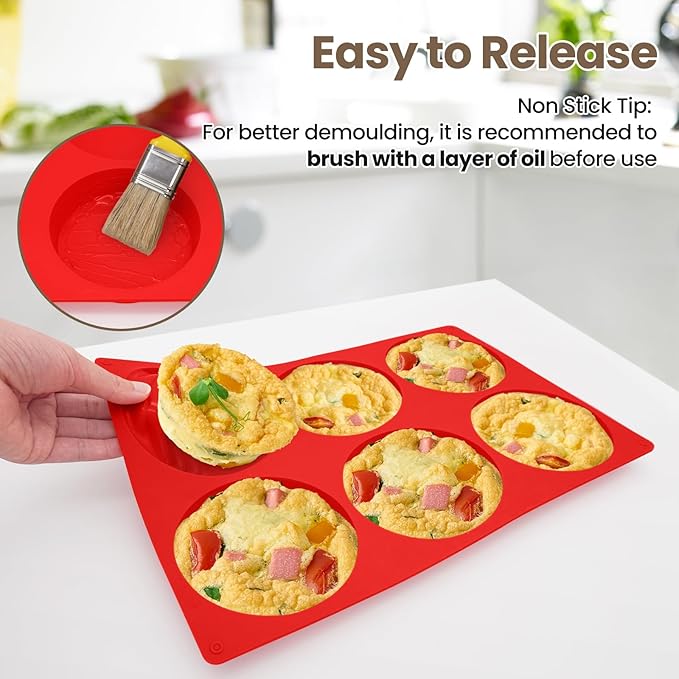 Redfly Silicone Egg Molds for Breakfast Sandwiches 4 Pcs, Non Stick 4 Inch Egg Bites Baking Pans, Jumbo Silicone Muffin Pans for Baking, Round Muffin Top Pan for Whoopie Pie Pan, Hamburger, Fruit Tart