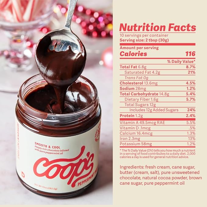 Coop's Peppermint Hot Fudge, All Natural Peppermint Hot Chocolate Gift Non GMO Chocolate Ice Cream Toppings Sundae Desserts, 10 Ounce