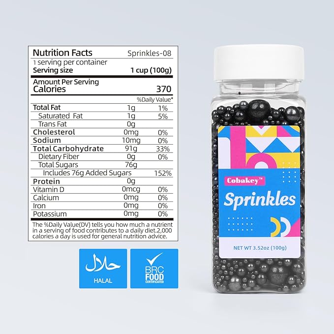 Black Sprinkles for Cake Decorating 3.5 Ounces, Edible Sugar Pearls Mixing Sizes for Cupcake Topper, Cookies, Ice Cream Toppings Cake Decorations for Party Celebrations