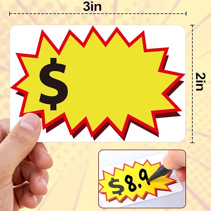 300 Pcs Garage Sale Stickers, (2"x3") Removable Adhesive Yard Sale Price tag Stickers with Space to Write Pricing, Rummage Sale Price Labels for Retail, Flea Market, Annual Community Sales