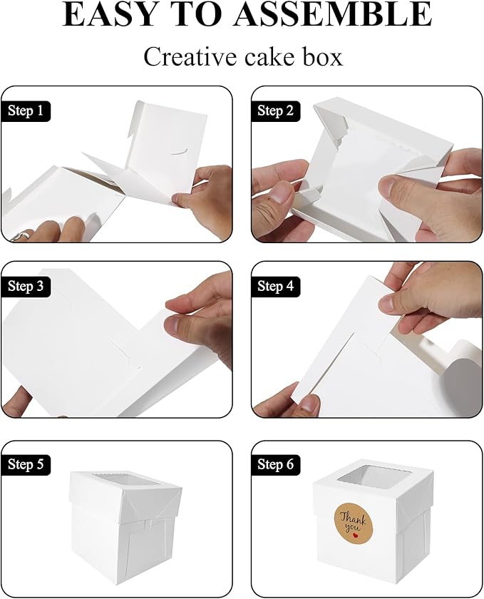 COTOPHER 15Pcs Mini Cake Boxes, 4x4x4 Inches Bakery Boxes with Window, Small Dessert Box Cake Packaging for Pastries, Cookies, Chocolates, Cupcakes, Birthday Party, Wedding