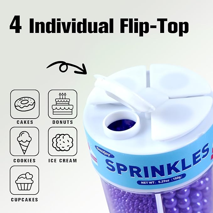 Dazzjoy Purple Edible Pearl Sprinkles, 150g/5.29oz, Purple Sprinkles for Cake Decorating, Cake Decoration & Cupcake Topper