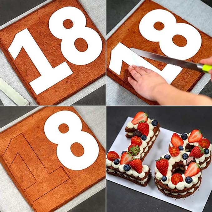 RAYNAG 0-8 Number Cake Templates - Flat Plastic Stencils Cutting Mold 8 Inch Numerical Stencils for DIY Cakes/Cookies
