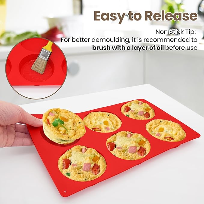 Redfly Silicone Egg Molds for Breakfast Sandwiches 2 Pcs, Non Stick 3 Inch Egg Bites Baking Pans, Silicone Muffin Pans for Baking, Round Muffin Top Pan for Whoopie Pie Pan, Tarts, Quiche