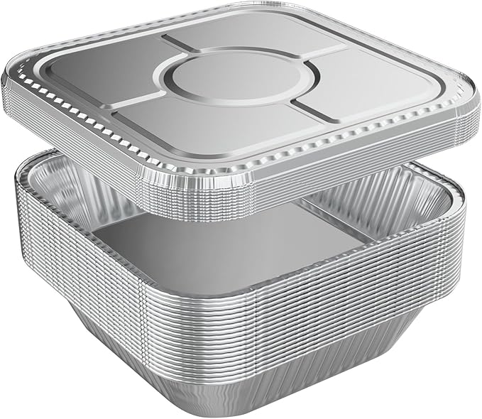 WANBAO 20 Pack Foil Pans with Lids 8 X 8 Inch Disposable Aluminum Tin Foil Baking Pans Meal Prep for Catering, Baking Cakes, Breads, Brownies, Bread, Meatloaf, Lasagna