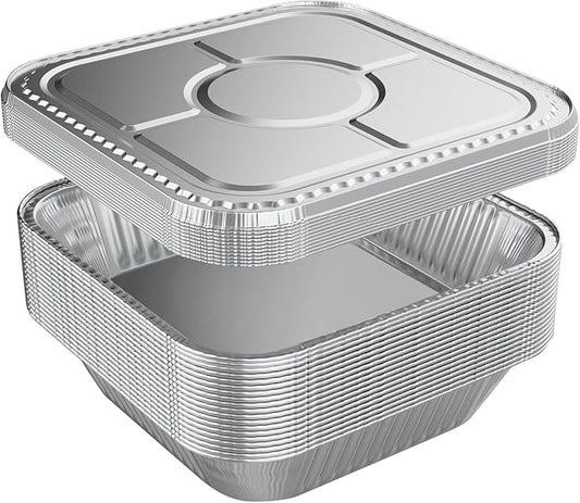 WANBAO 20 Pack Foil Pans with Lids 8 X 8 Inch Disposable Aluminum Tin Foil Baking Pans Meal Prep for Catering, Baking Cakes, Breads, Brownies, Bread, Meatloaf, Lasagna