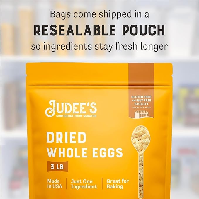 Judee's Gluten Free Dried Whole Egg Powder - High-Protein Egg Protein Powder - For Breakfast, Baking, and Camping Meals - Simplifies Outdoor Cooking Preparation - 3 lb Pouch