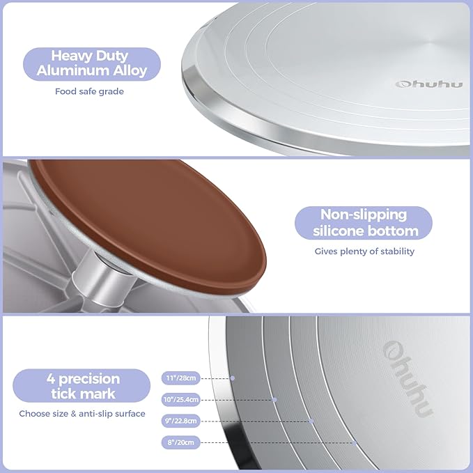 Cake Turntable, Ohuhu Aluminium 12'' Cake Decorating Kit Supplies Rotating Stand Revolving Spinner with 2 Icing Spatula 3 Comb Smoother Christmas Gifts