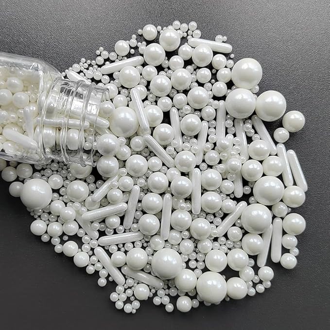 Edible Sprinkles White Pearl Sugar Candy Mix Size Baking Cake Decorations Cupcake Toppers Cookie Decorating Wedding Shower Party Valentine Halloween Christmas Supplies 100g/3.53oz