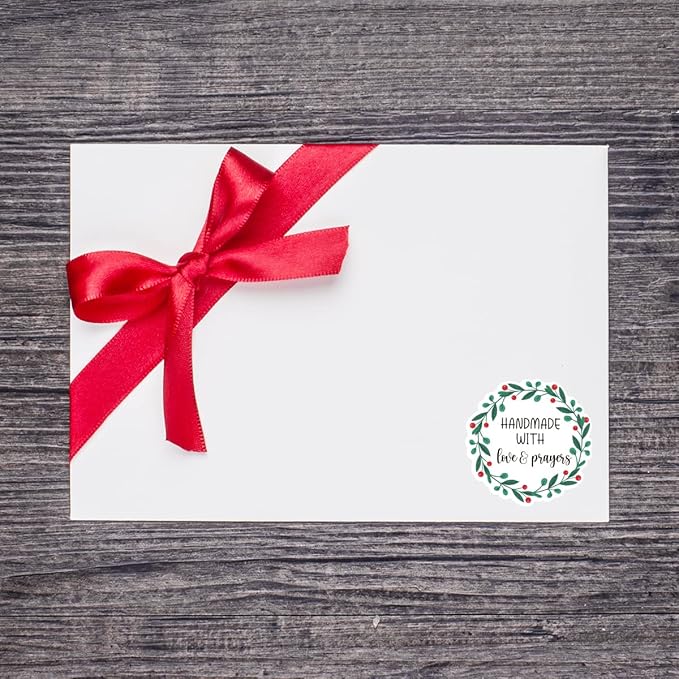Wailozco 240 PCS Handmade with Love Prayers Stickers,Cute Small Business Envelopes Stickers for Business Packages/Handmade Goods/Bags ,Christmas Theme Small Shop Business Stickers for Envelopes Seals