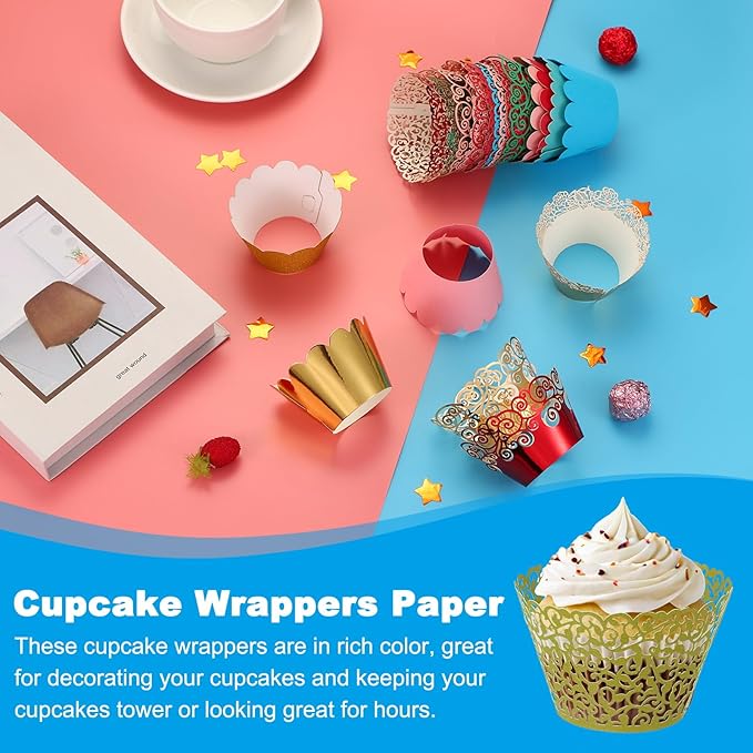 PATIKIL Cupcake Wrappers Paper, 50 Pack Baking Cups Standard Vine Decoration for Anniversary Birthday Weddings and Parties, Light Purple