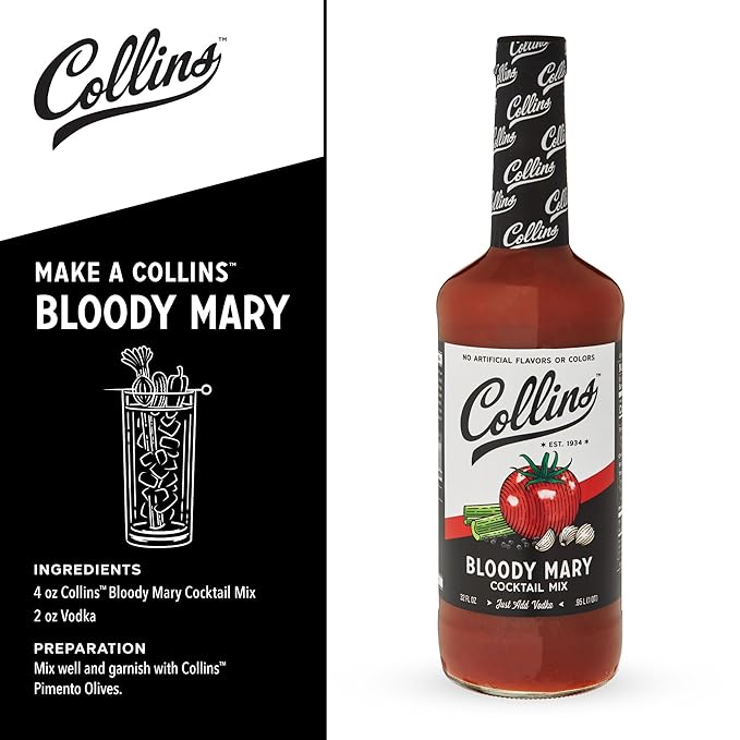 Collins Classic Bloody Mary Mix | Made With Tomato, Garlic, Worcestershire Sauce and Spices | Brunch Cocktail Recipe Ingredient, 32 fl oz