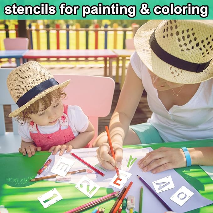 Augshy 54 Pcs 2 Inch Alphabet and Number Stencils, Reusable Interlocking Letter Stencils for Painting on Wood, Wall, Fabric, Rock, Chalkboard, Glass