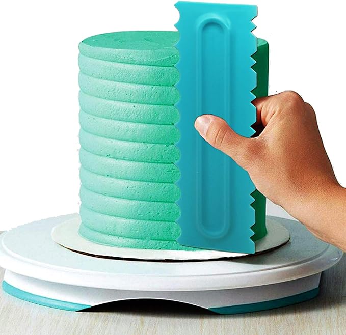 Antallcky Cake Scraper Polisher Set of 6 Pack Decorating Comb and Icing Smoother Mousse Butter Cream Cake Edge Tools, Plastic Sawtooth 12 Design Textures-Blue