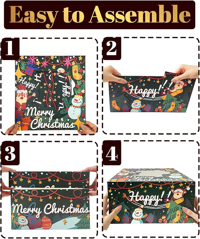 qiqee Christmas 12x12x6 Cake Box, 18 Sets Christmas Cake Box with Window ＆ 18 Sets 12" Christmas Snow Man Cake Round Boards, 12inch Cake Containers