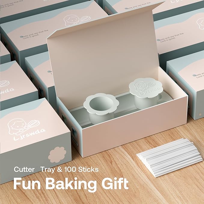 Cake Pop Cutter and Pusher Kit with Non-3D Printed 1.75” Round Cake Pop Mold, High-Capacity Dual-Cavity Cake Pop Tray, Set with 100 Pcs Cake Pop Sticks, Dishwasher Friendly | white