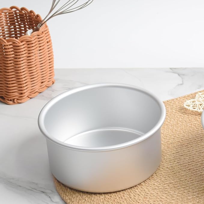 Aluminum smash cake 6×3 inch round Cake Pan,anodized aluminum cake pans,layer cake pan, baking pan For birthday cake, party Silver (6×3 round Cake Pan)