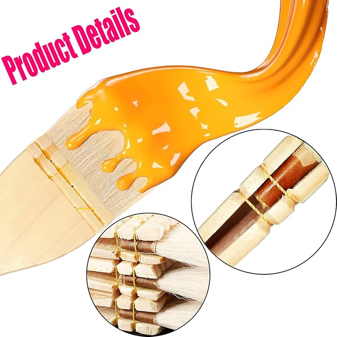 4 Pcs Flat Hake Brushes, Hake Paint Brush for Watercolor, Sheep Hair Brushes for Painting, Pottery, Baking, Large Area Flat Brush Set in Three Size