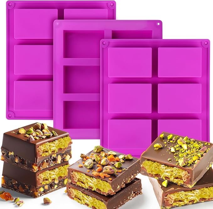 Palksky Rice Snacks Molds for Rice Krispies Treats Baking, 3pcs 6-Cavityrice Cereal Bars Trays for Crispy Treat Making, Candy Making Supplies for Chocolate Brownie Cornbread Pudding Butter Mould