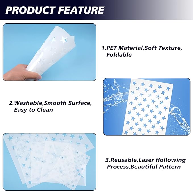 American Flag 50 Stars Stencil Template Large Plastic Reusable Star Stencil Template for Painting on Wood Paper Fabric Glass Wall Independence Day Project DIY Crafts(5 Pieces)