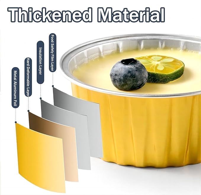 25PCS Round Mini Loaf Pans with Lids,Mini Cake Pans with Lids,Disposable Ramekins Baking Cups Muffin Tins Cupcake Cups for Wedding Birthday Party,5oz（Black Gold）