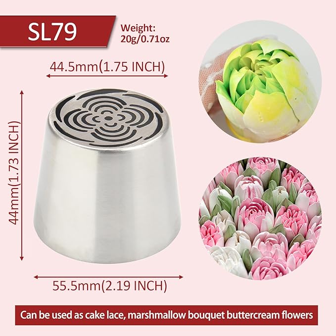 Extra Large Russian Piping Tips for Marshmallows Stainless Steel Flower Frosting Nozzles many styles Cake Decorating Baking tool for Buttercream, Cupcakes Cookies(SL79)