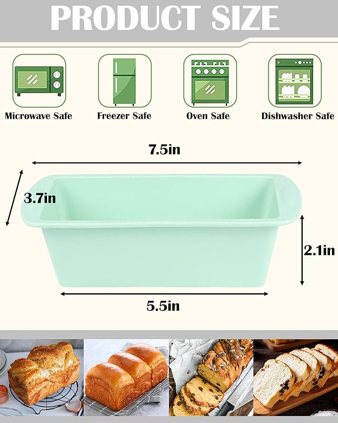 Mini Silicone Bread Loaf Pan, Non-Stick Bread Pans for Baking,Flexible Silicone Baking Molds for Bread, Cake, Meatloaf Size: 7.5''L x 3.7''W x 2.1''H (4PCS-Red+Green+White+Purple)
