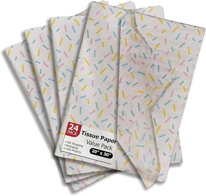 Confetti Birthday Printed Tissue Paper for Gift Bags or Boxes and Wrapping - Bulk Decorative Art Tissue Paper for Packaging and Gifting | 24 Sheets 20" x 30"