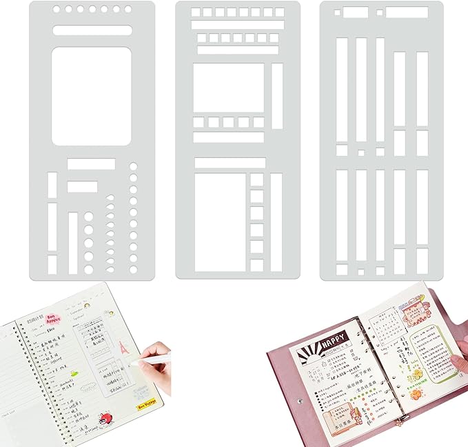 Handmade Flexible Record Templates 3-Pack - Reusable Planner Stencils for Dot Grid Journals, Calendars & Craft Supplies, Compatible with Coils/Discs/Rings (C)