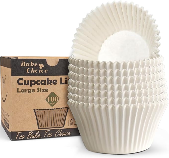 100pcs Jumbo Cupcake Liners for Baking, White Jumbo Muffin Liners, Greaseproof Parchment Paper, Cupcake Wrapper for Party, Wedding, Birthday, Christmas