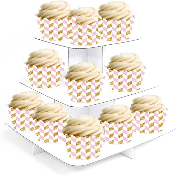 Andaz Press Party Cupcake Wrapper Decorations, Pink and Gold Glitter Houndstooth, 24-Pack, Theme Colored Bulk Cake Supplies, Girl Baby Shower 1st Birthday