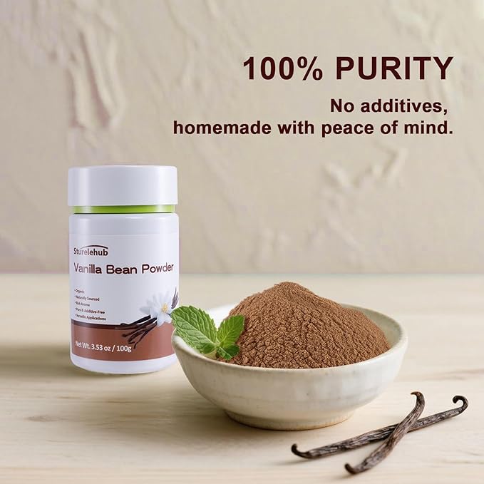 Vanilla Bean Powder, 3.53oz / 100g, 100% Pure Ground Vanilla Bean Powder, No Additives, Vegan, Great for Coffee, Desserts, Cooking, Baking