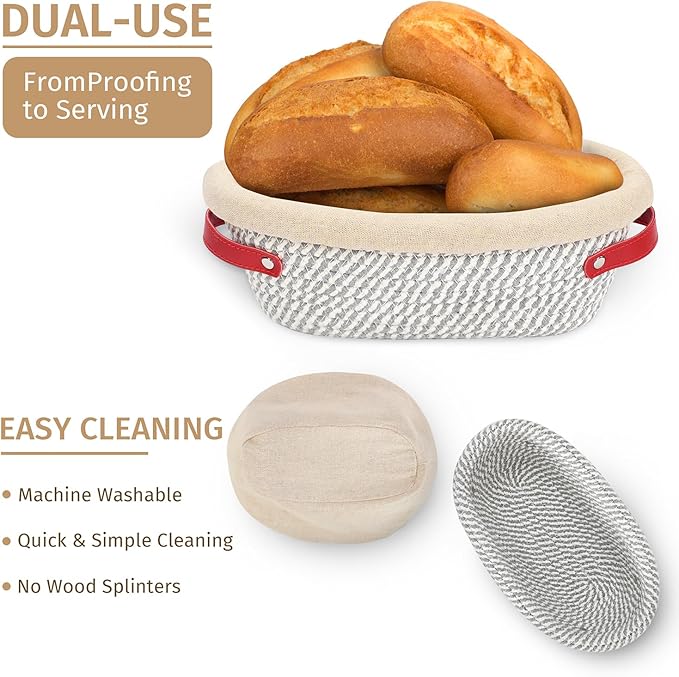 Banneton Bread Proofing Basket Oval Set of 2 10 inches Sourdough Bread Basket Baking Supplies with Liners & Covers Gifts for Bakers Women Mom Wife