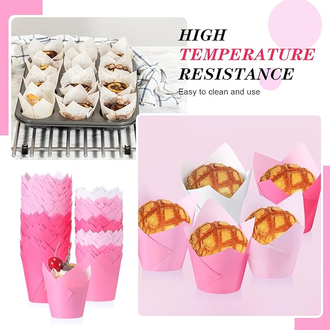 Havawish 500 Pcs Standard Size Light Pink Tulip Cupcake Liners, Party Cupcake Baking Liners Greaseproof Wrappers Muffin Liner Holders for Wedding Birthday Baby Shower Holiday Party Baking Cups