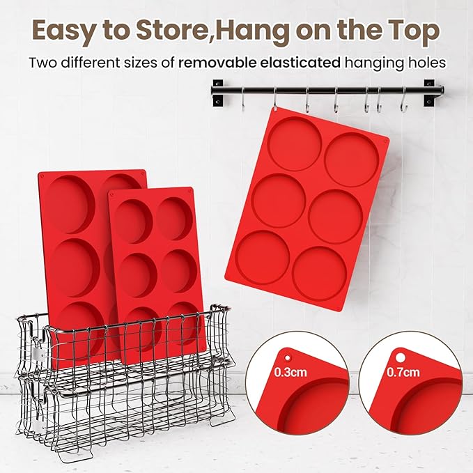 Redfly Silicone Egg Molds for Breakfast Sandwiches 4 Pcs, Non Stick 4 Inch Egg Bites Baking Pans, Jumbo Silicone Muffin Pans for Baking, Round Muffin Top Pan for Whoopie Pie Pan, Hamburger, Fruit Tart
