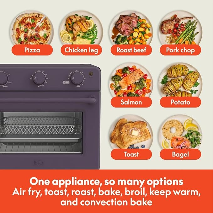 7-in-1 Air Fryer Toaster Oven with Convection, 1700W, Fits 6 Slices or 12-Inch Pizza, Tempered Glass Door, Timer, Easy Controls, Countertop Kitchen Appliance (Plum)