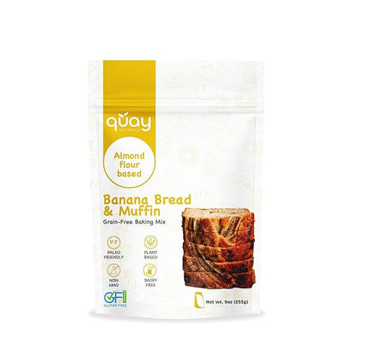 Quay Naturals Grain-Free Banana Bread & Muffin Mix, 9 oz - Almond Flour Baking Mix for Gluten Free Bread, Cake Mix & Brownie Mix, Made with Coconut Sugar, Non-GMO, Dairy-Free, Vegan-Friendly