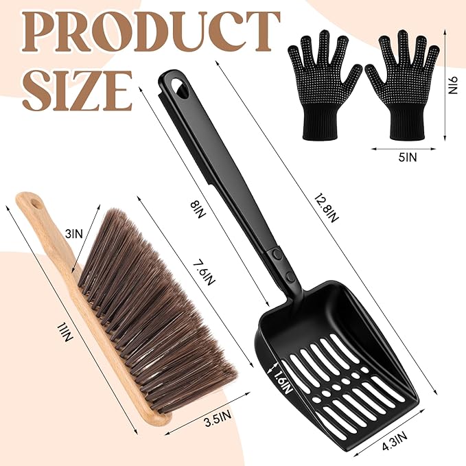 3 Pcs Fireplace Ash Sifter Oven Shovel Hollow Out Ember Recovery Tool Shovel Heat Resistant Silicone Glove Brush Scoop Charcoal (Innovative Model,Iron)