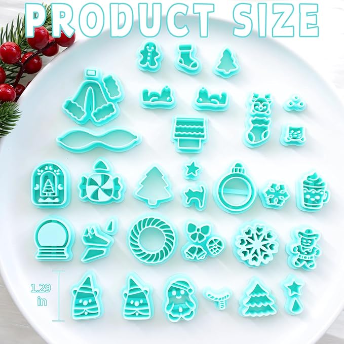 Tainsky Christmas Polymer Clay Cutters, 32 Shapes Winter Clay Earrings Cutters for Polymer Clay Jewelry